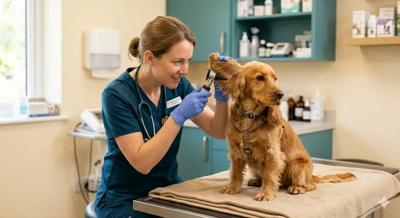 Dog being examined gently