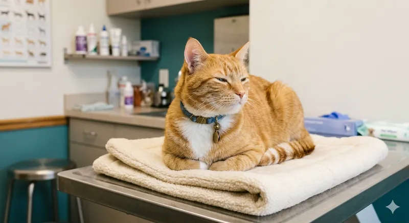 Gato relaxado na clínica