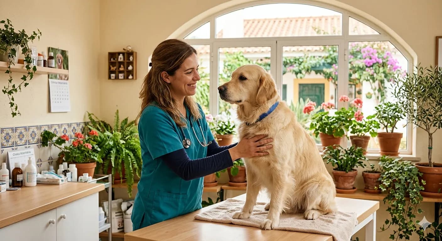 Veterinária a cuidar de um animal