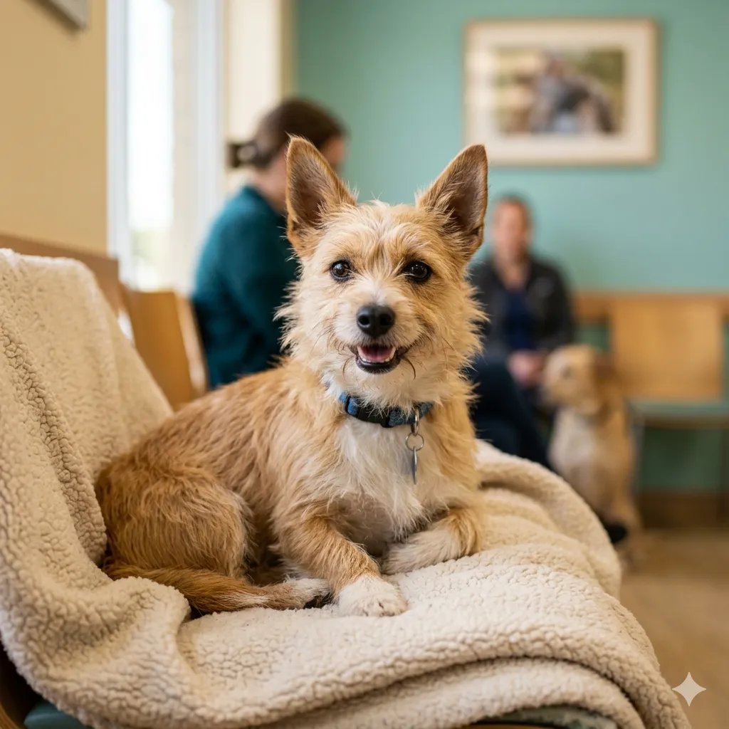 Cão feliz na clínica